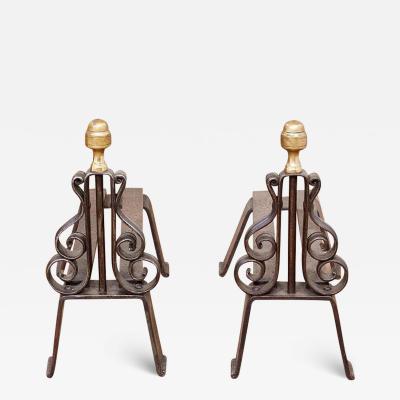 Iron and Brass Lyre Andirons