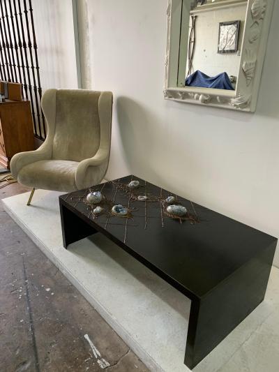Iron and Bronze Floral Design Natural Celestite Studio Coffee Table