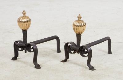 Iron and Bronze Pomegranate Andirons