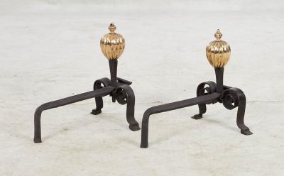 Iron and Bronze Pomegranate Andirons