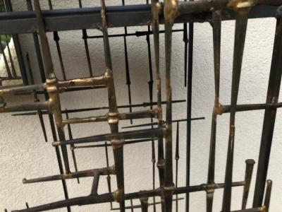 Iron and Bronze Welded Sculptural Modernist Entrance Glass Mirror Stand