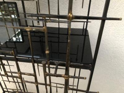 Iron and Bronze Welded Sculptural Modernist Entrance Glass Mirror Stand