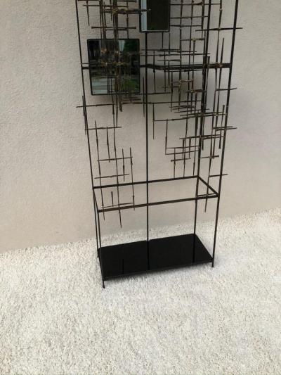 Iron and Bronze Welded Sculptural Modernist Entrance Glass Mirror Stand