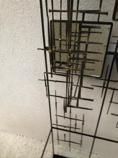 Iron and Bronze Welded Sculptural Modernist Entrance Glass Mirror Stand