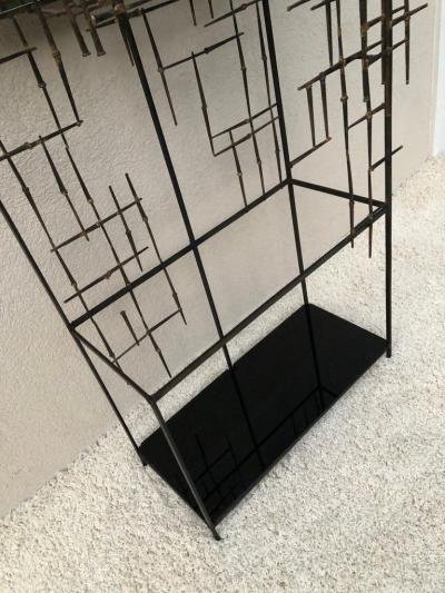 Iron and Bronze Welded Sculptural Modernist Entrance Glass Mirror Stand