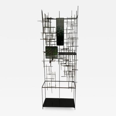 Iron and Bronze Welded Sculptural Modernist Entrance Glass Mirror Stand