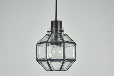 Iron and Glass Lantern Three Row Pendant