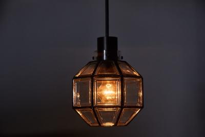 Iron and Glass Lantern Three Row Pendant