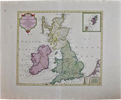 Isaak Tirion England Scotland Ireland A Hand Colored Map of Great Britain by Tirion