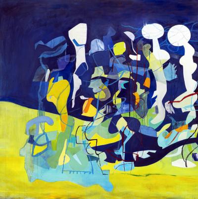 Isabel Brinck Abstract Oil Painting on Canvas Title Theres people on the moon 