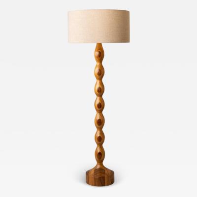 Isabel Moncada Organic Modern Floor Lamp Turned Natural Parota Wood Ivory Fiberglass Shade