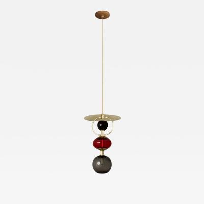 Isabel Moncada Organic Modern Pendant Light Brushed Brass Blown Glass Globes Red