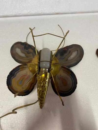 Isabelle Faure 1970 Pair Of Butterfly Sconces In Bronze Or Brass Duval Brasseur Or I Faure