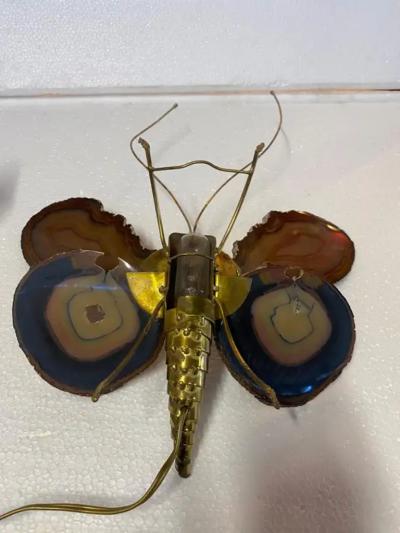 Isabelle Faure 1970 Pair Of Butterfly Sconces In Bronze Or Brass Duval Brasseur Or I Faure