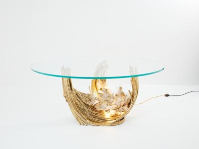 Isabelle Faure Signed Isabelle Faure brass sculpture dining table rock crystal 1970s