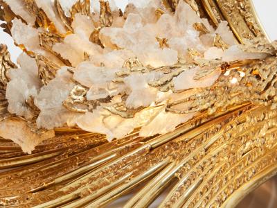 Isabelle Faure Signed Isabelle Faure brass sculpture dining table rock crystal 1970s