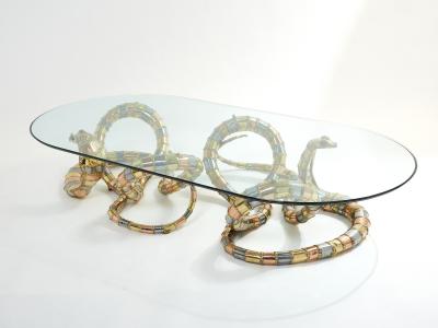 Isabelle Faure Signed Isabelle Faure cobra sculpture XL coffee table 1970s