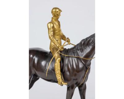Isidore Jules Bonheur A Rare Gilt and Patinated Bronze Jockey on A Horse
