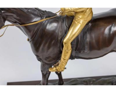 Isidore Jules Bonheur A Rare Gilt and Patinated Bronze Jockey on A Horse