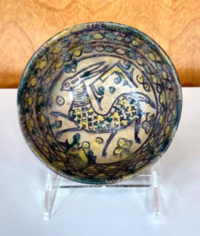 Islamic Buff Ware Slip Paint Ceramic Bowl with Animate Design Nishapur