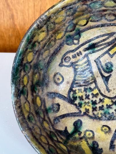 Islamic Buff Ware Slip Paint Ceramic Bowl with Animate Design Nishapur