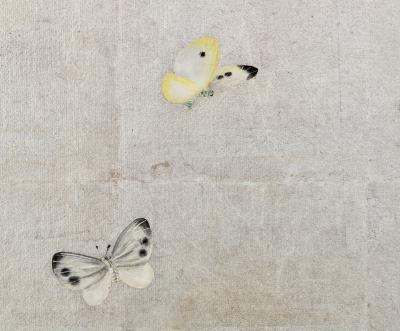 Isobe Hyakurin 1895 Meiji Japanese Screen Pair Cherry Blossoms Autumn Maples on Silver Leaf