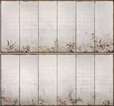 Isoi Joshin Circa 1930 Japanese Silver Screens by Isoi Joshin Flowers of the Four Seasons 