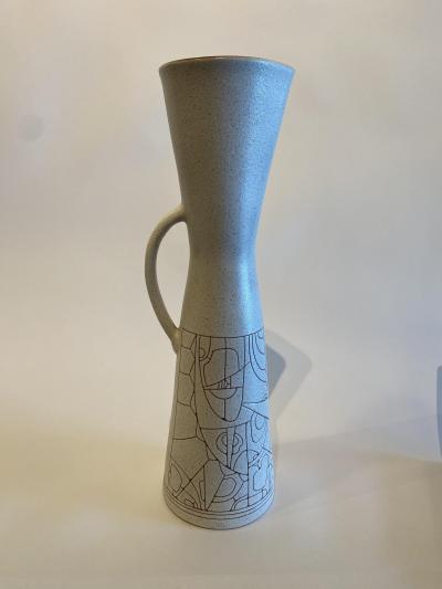 Israeli Mid Century Lapid Sgraffito Glazed Ceramic Pitcher