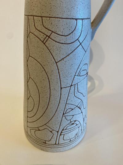 Israeli Mid Century Lapid Sgraffito Glazed Ceramic Pitcher