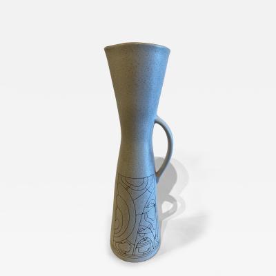 Israeli Mid Century Lapid Sgraffito Glazed Ceramic Pitcher