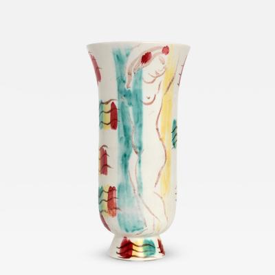 Issac Grunewald ISSAC GRUNEWALD HAND PAINTED CERAMIC VASE FOR RORSTRAND SIGNED AND DATED 43