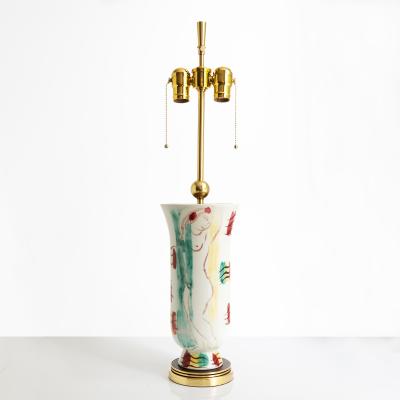 Issac Grunwald ISAAC GR NEWALD HAND PAINTED CERAMIC LAMP FOR RORSTRAND 1940S