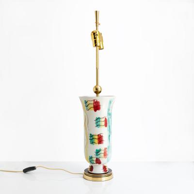 Issac Grunwald ISAAC GR NEWALD HAND PAINTED CERAMIC LAMP FOR RORSTRAND 1940S