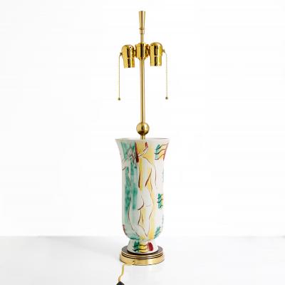 Issac Grunwald ISAAC GR NEWALD HAND PAINTED CERAMIC LAMP FOR RORSTRAND 1940S