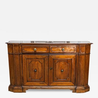 Italian 1700s Walnut Credenza with Four Drawers Four Doors and Pilasters