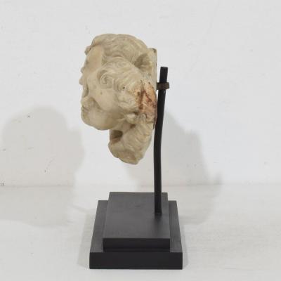 Italian 17th 18th Century Carved White Marble Winged Angel Heads Ornament