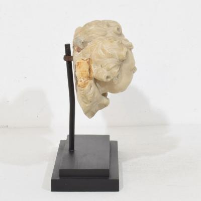 Italian 17th 18th Century Carved White Marble Winged Angel Heads Ornament