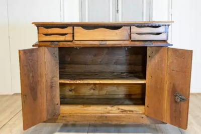 Italian 17th Century Walnut Buffet with Drop Front Hidden Drawers and Two Doors