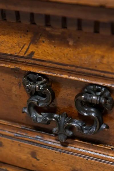 Italian 17th Century Walnut Buffet with Drop Front Hidden Drawers and Two Doors