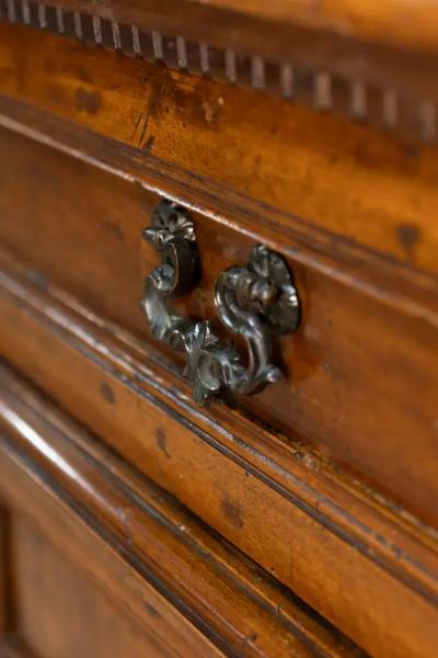 Italian 17th Century Walnut Buffet with Drop Front Hidden Drawers and Two Doors