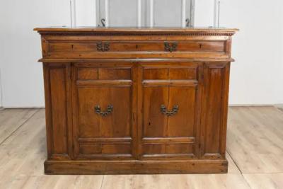 Italian 17th Century Walnut Buffet with Drop Front Hidden Drawers and Two Doors
