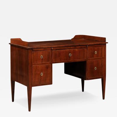 Italian 1820s Walnut and Mahogany Desk with Five Drawers Pull out and Banding