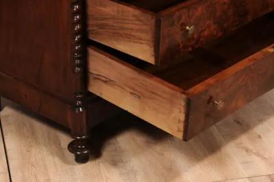Italian 1830s Burl Walnut Commodes from Lombardi with Gray Marble Tops a Pair