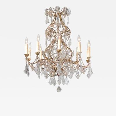 Italian 1850s Rococo Style Ten Light Crystal Chandelier with Gilt Metal Armature