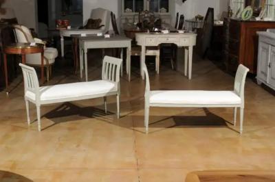 Italian 1890s Painted Wood Classical Bench with Scrolling Arms and Upholstery