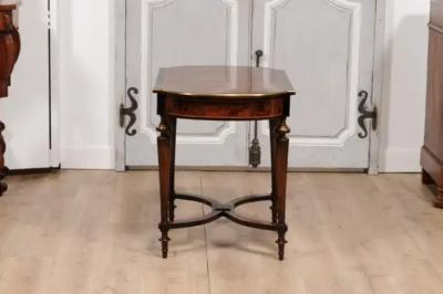 Italian 1890s Walnut Mahogany and Brass Side Table with Floral Marquetry D cor