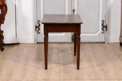 Italian 1890s Walnut Side Table with Elm Marquetry Star Drawer and Turned Legs