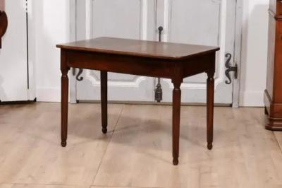 Italian 1890s Walnut Side Table with Elm Marquetry Star Drawer and Turned Legs