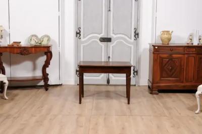 Italian 1890s Walnut Side Table with Elm Marquetry Star Drawer and Turned Legs