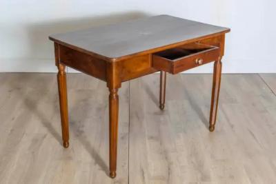 Italian 1890s Walnut Side Table with Elm Marquetry Star Drawer and Turned Legs
